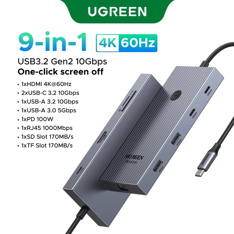 USB-C хъб с 4K HDMI, 10Gbps данни и бутон за заключване на екрана