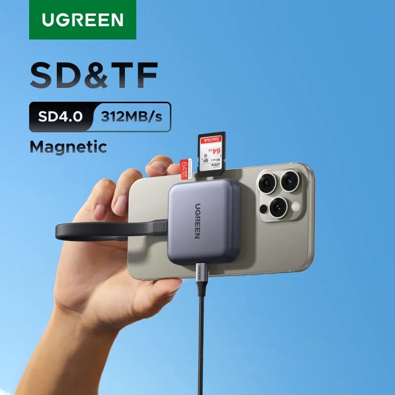 Магнитен четец за SD и TF карти с USB-C, 312MB/s