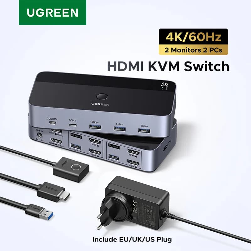 KVM превключвател за два монитора с HDMI и USB-C
