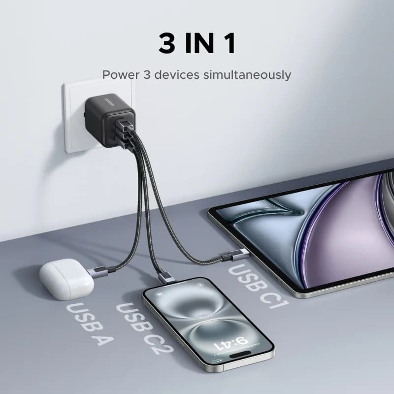 45W GaN стенно зарядно устройство с USB-C, EU щепсел