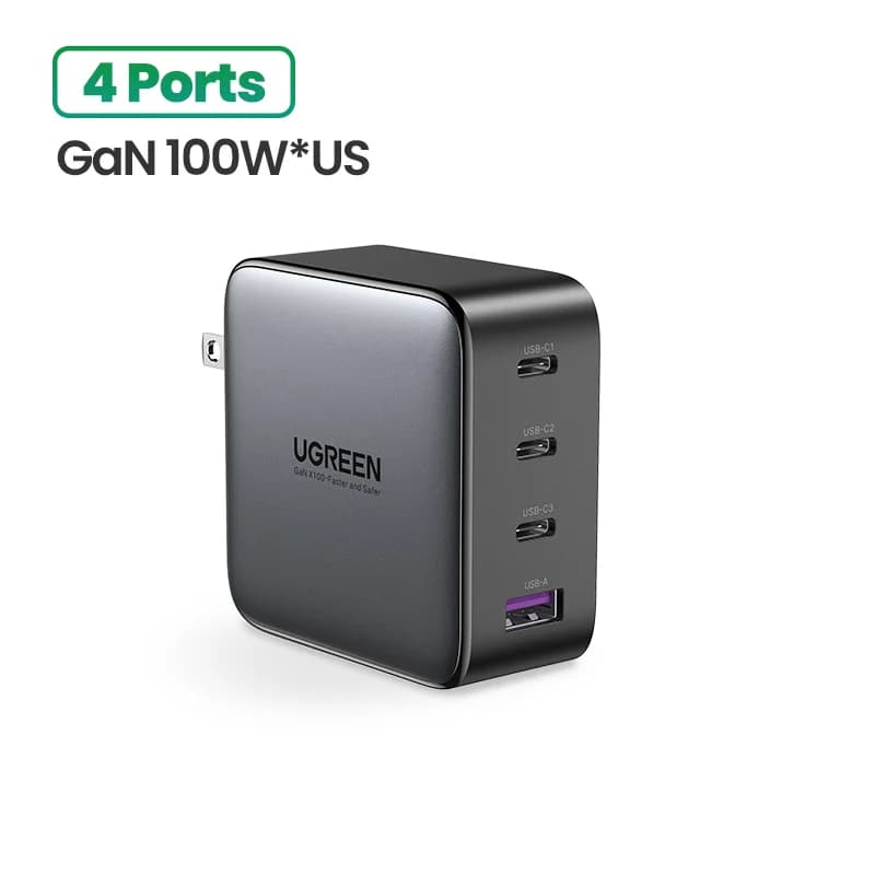 Бърз зарядно устройство GaN USB-C 100W с щепсел за САЩ