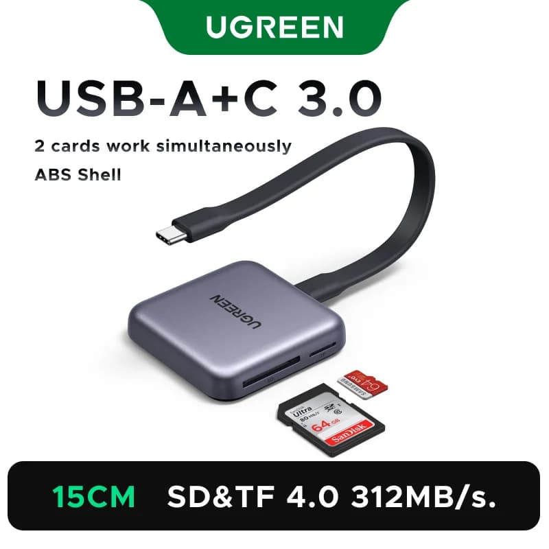 Магнитен четец за SD и TF карти с USB-C, 312MB/s
