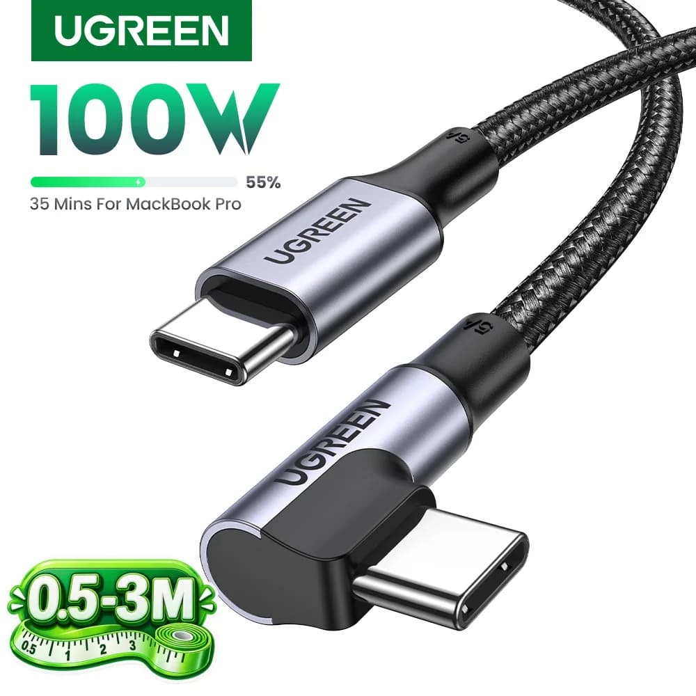 USB-C кабел 90 градуса, 100W PD, за игри