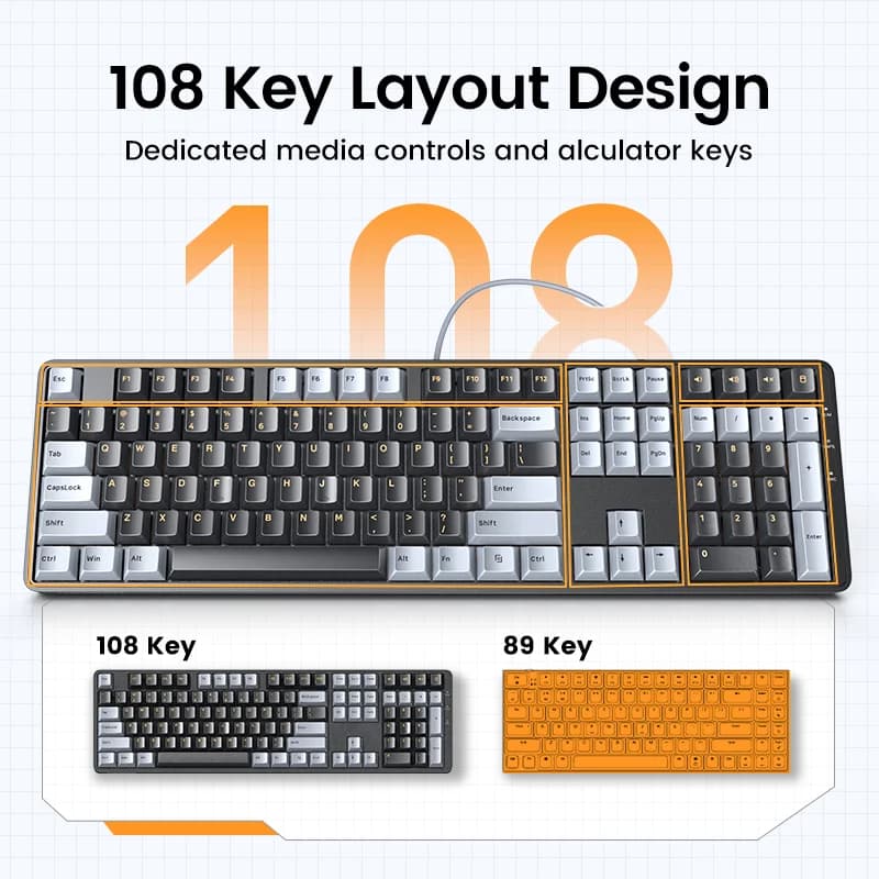 Механична клавиатура с 108 бутона и червени превключватели (USB)