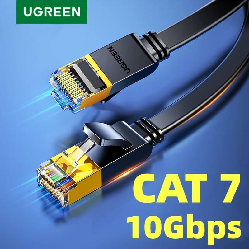 Плосък Ethernet кабел Cat 7, LAN мрежов кабел STP 10Gbps